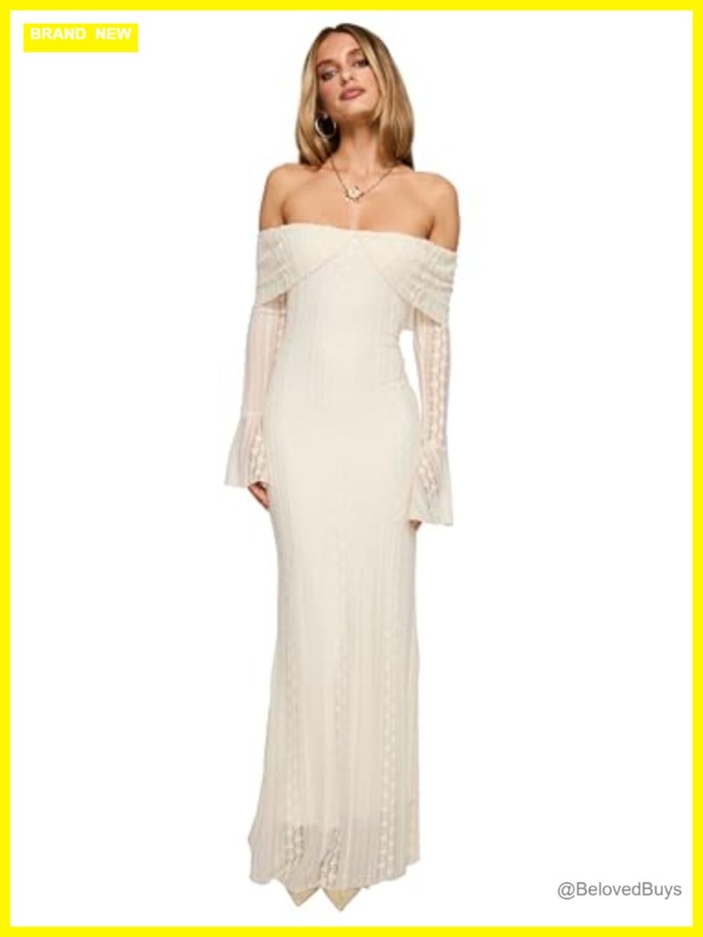 Long Sleeve Lace Maxi Dress Off Shoulder Fitted Wedding Guest